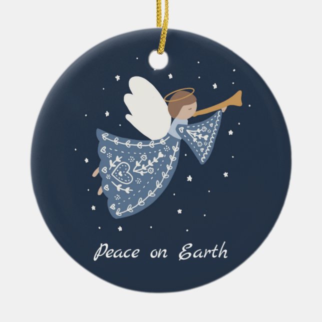 Adorno De Cerámica Navidades personalizados Angel Peace on Earth Fami (Frente)