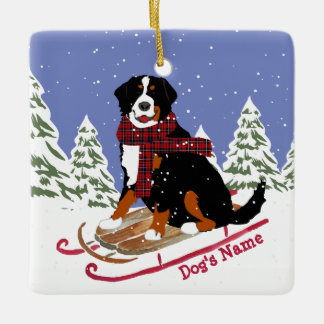 Adorno De Cerámica Navidades personalizados Bernese Mt Dog Sledding