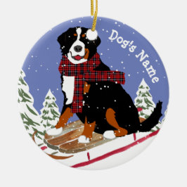Adorno De Cerámica Navidades personalizados Bernese Mt Dog Sledding
