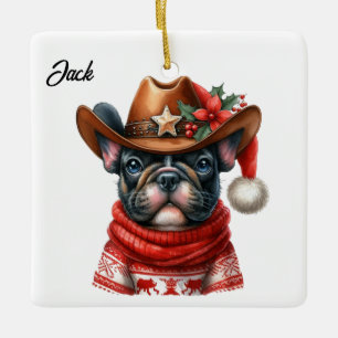 Adorno De Cerámica Navidades personalizados Bulldog francés con Gorra