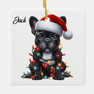 Adorno De Cerámica Navidades personalizados Bulldog francés con Santa