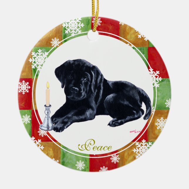 Adorno De Cerámica Navidades personalizados cachorros de labrador neg (Frente)