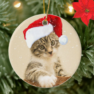 Adorno De Cerámica Navidades personalizados Carol Tabby Cat Photo