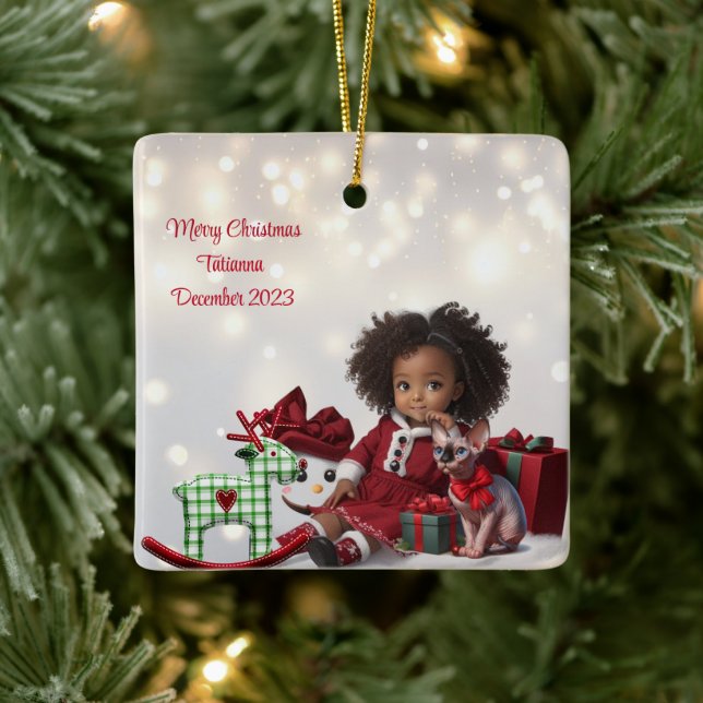 Adorno De Cerámica Navidades personalizados Chicas de piel marrón (Árbol)