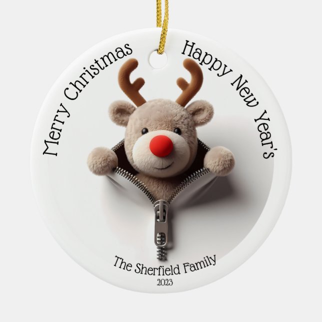 Adorno De Cerámica Navidades personalizados con cremallera para renos (Frente)
