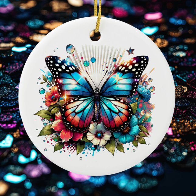 Adorno De Cerámica Navidades personalizados con mariposa azul y flore (Subido por el creador)