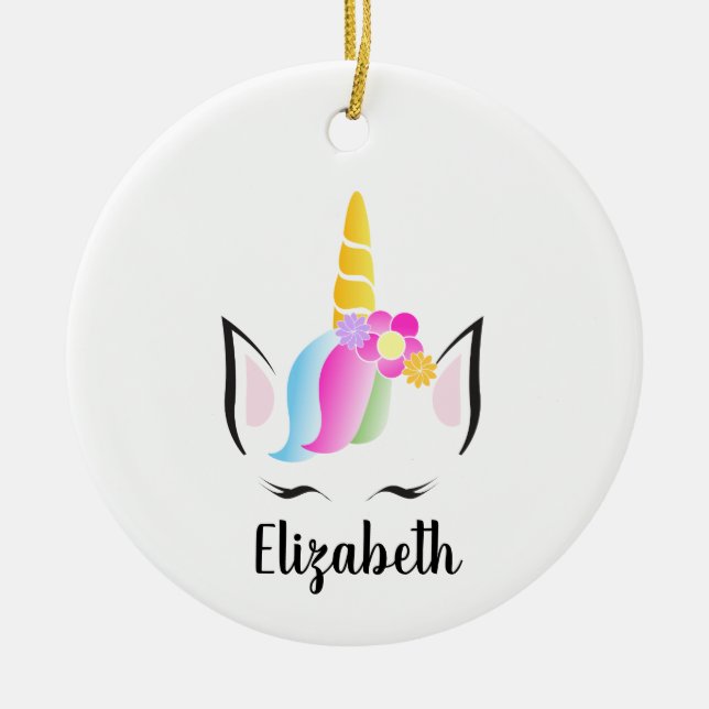 Adorno De Cerámica Navidades personalizados con pestañas de unicornio (Frente)