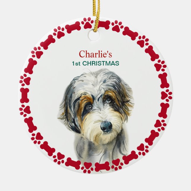 Adorno De Cerámica Navidades personalizados de acuarela Aussie Doodle (Frente)