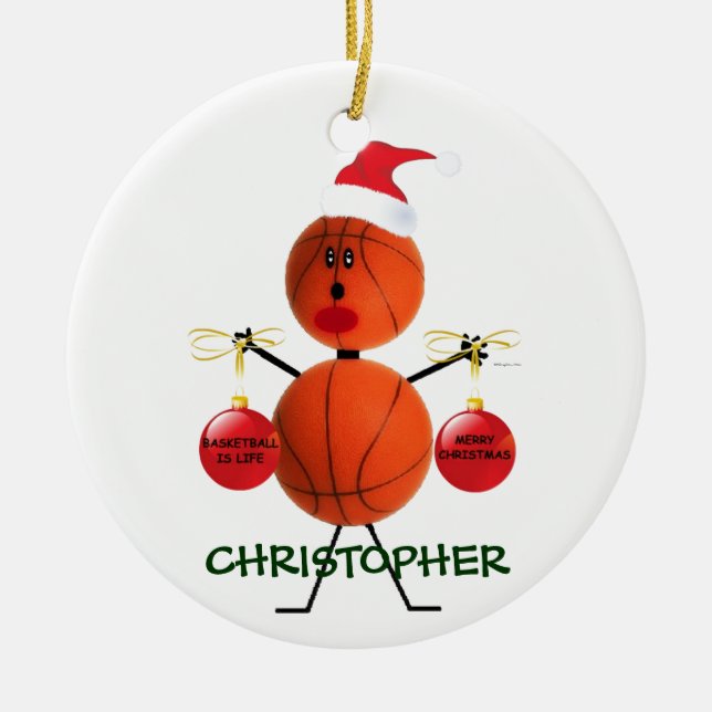 Adorno De Cerámica Navidades personalizados de baloncesto (Frente)