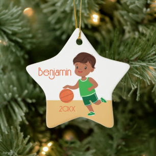 Adorno De Cerámica Navidades personalizados de básquetbol de niño neg