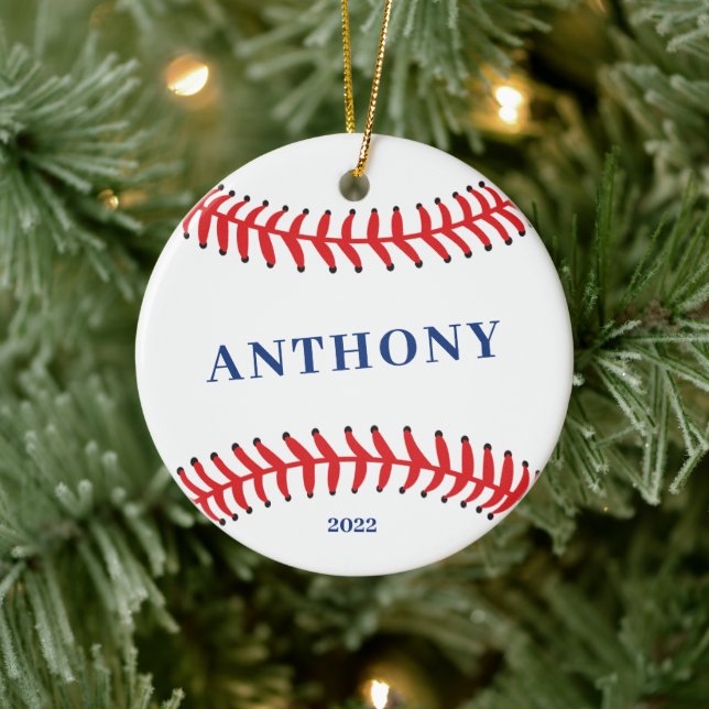 Adorno De Cerámica Navidades personalizados de béisbol (Árbol)