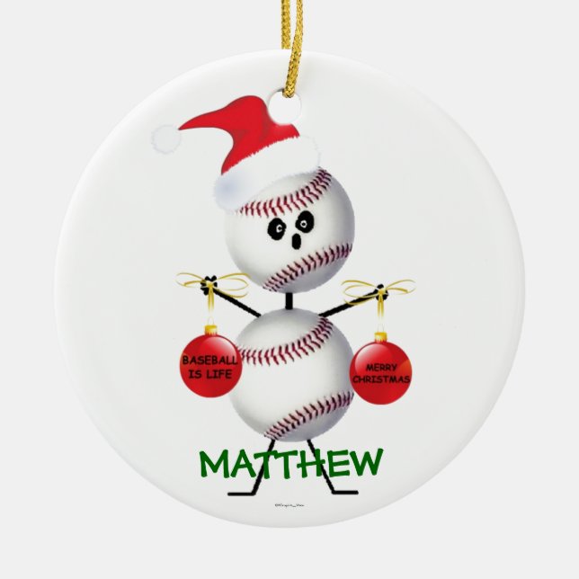 Adorno De Cerámica Navidades personalizados de Béisbol (Frente)