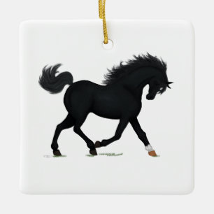 Adorno De Cerámica Navidades personalizados de belleza negra - Horse 