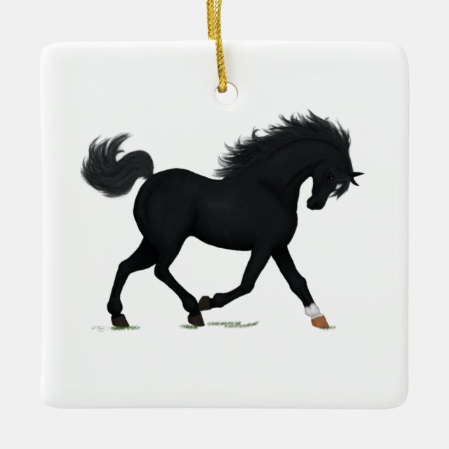 Adorno De Cerámica Navidades personalizados de belleza negra - Horse  (Anverso)