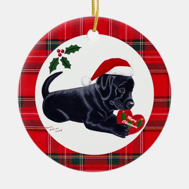 Adorno De Cerámica Navidades personalizados de Black Lab (Frente)