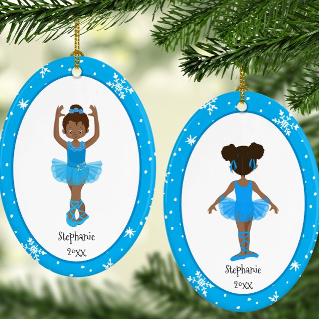 Adorno De Cerámica Navidades personalizados de Blue Ballerina Snowfla (Personalized Blue Ballerina Snowflakes Christmas Ceramic Ornament)