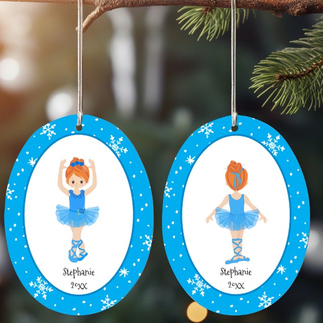 Adorno De Cerámica Navidades personalizados de Blue Ballerina Snowfla (Personalized Blue Ballerina Snowflakes Christmas Ceramic Ornament)
