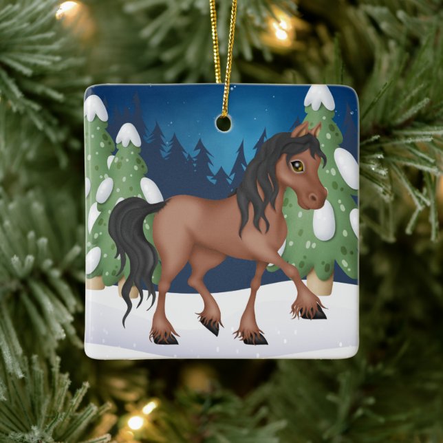 Adorno De Cerámica Navidades personalizados de caballos marrones (Árbol)