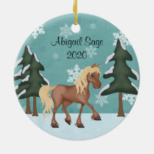 Adorno De Cerámica Navidades personalizados de caballos marrones