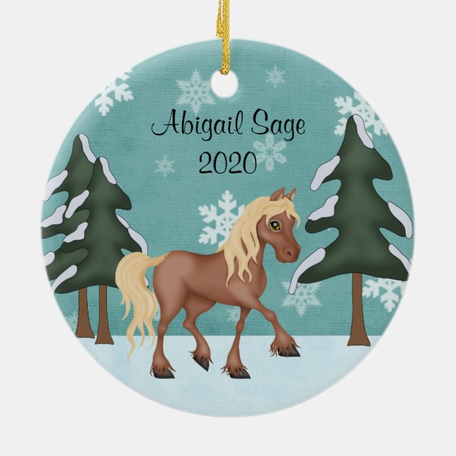 Adorno De Cerámica Navidades personalizados de caballos marrones (Atrás)