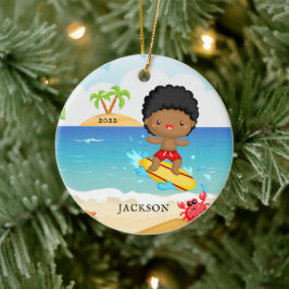 Adorno De Cerámica Navidades personalizados de chico surfista