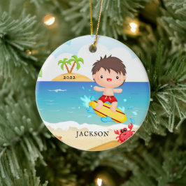 Adorno De Cerámica Navidades personalizados de chico surfista