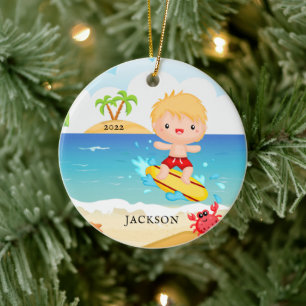 Adorno De Cerámica Navidades personalizados de chico surfista