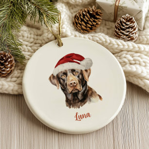 Adorno De Cerámica Navidades personalizados de Chocolate Lab Dog