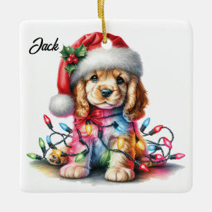 Adorno De Cerámica Navidades personalizados de Cocker Spaniel Santa
