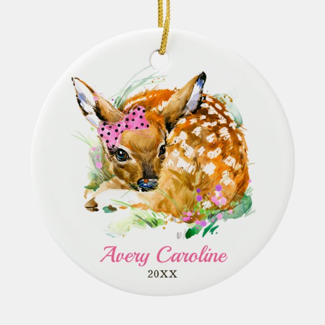 Adorno De Cerámica Navidades personalizados de Cute Baby Girl Deer Fa (Frente)