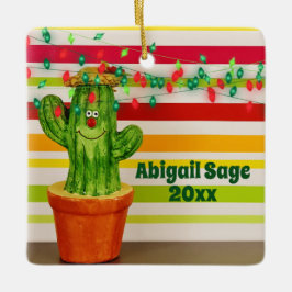 Adorno De Cerámica Navidades personalizados de Cute Cactus del Suroes