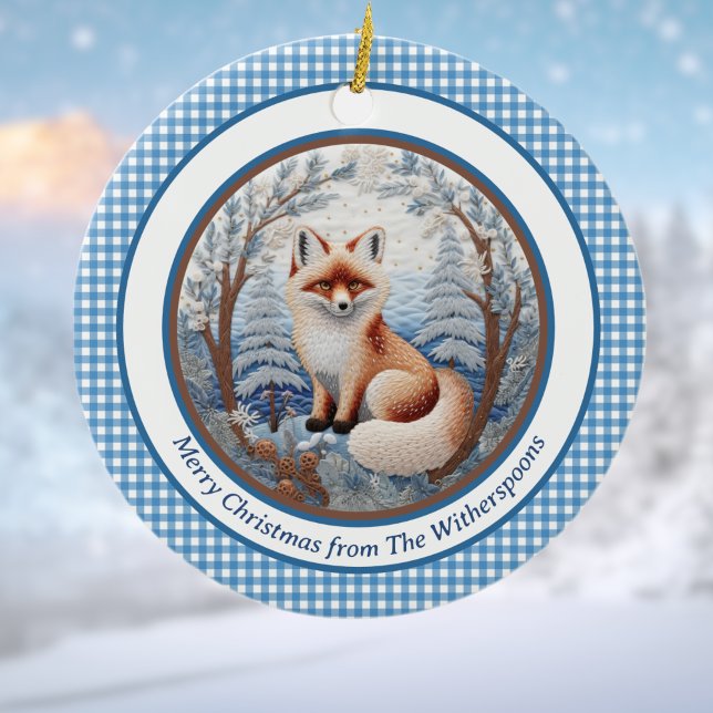 Adorno De Cerámica Navidades personalizados de Fox y Gingham Charming (Subido por el creador)