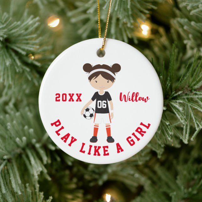 Adorno De Cerámica Navidades personalizados de fútbol Chica de Brunet (Árbol)