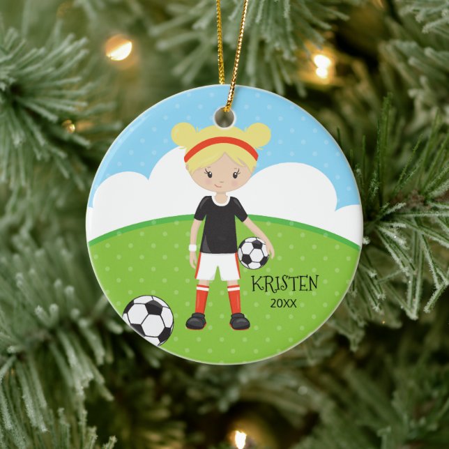 Adorno De Cerámica Navidades personalizados de fútbol Chica rubio (Árbol)