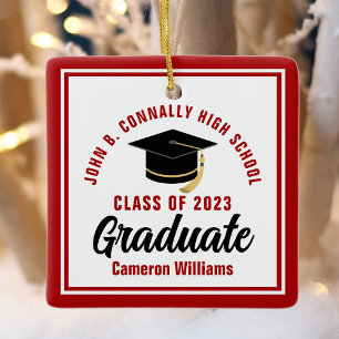 Adorno De Cerámica Navidades personalizados de Graduado Blanco Rojo 2