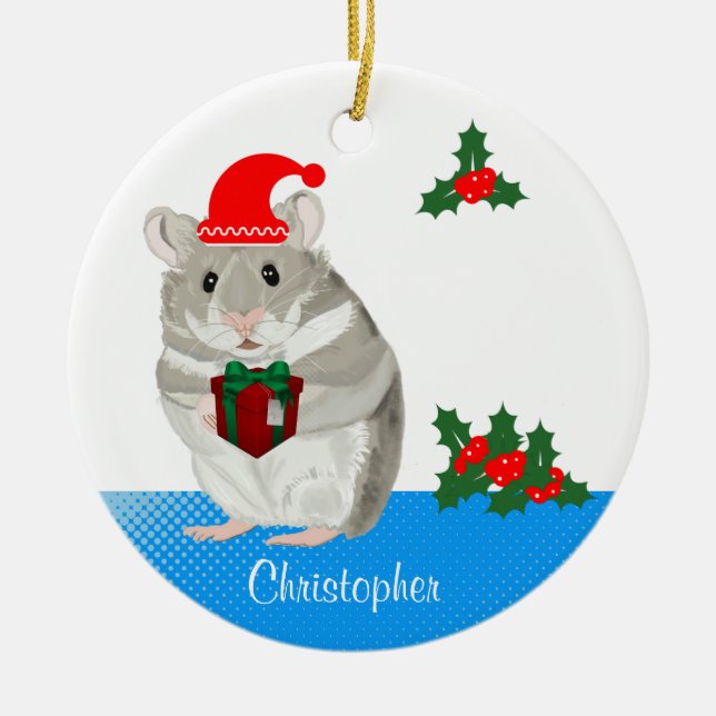 Adorno De Cerámica Navidades personalizados de Gray Hamster (Frente)
