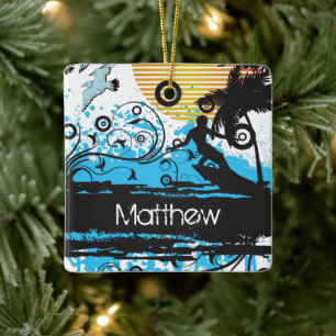 Adorno De Cerámica Navidades personalizados de Grunge Surfing Beach