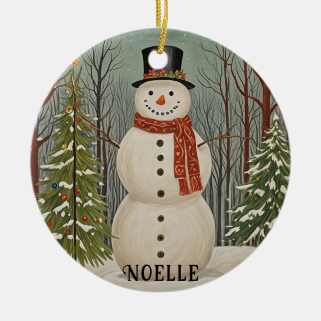 Adorno De Cerámica Navidades personalizados de la escena nevada de Fr (Frente)