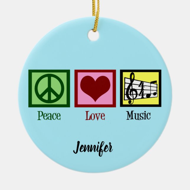 Adorno De Cerámica Navidades Personalizados de música Peace Love (Frente)