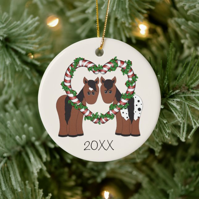 Adorno De Cerámica Navidades personalizados de parejas de caballos (Árbol)