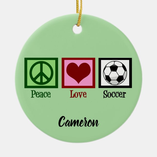 Adorno De Cerámica Navidades Personalizados de Peace Love Soccer (Frente)