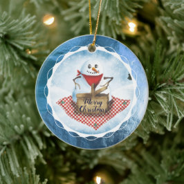 Adorno De Cerámica Navidades personalizados de picnic de Snowman bliz