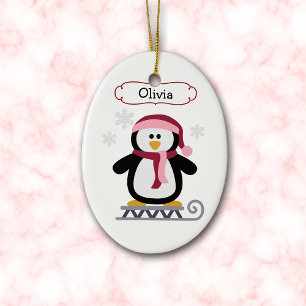 Adorno De Cerámica Navidades personalizados de pingüino con mancha su