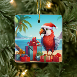 Adorno De Cerámica Navidades personalizados de playa de Santa Parrot