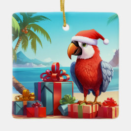 Adorno De Cerámica Navidades personalizados de playa de Santa Parrot