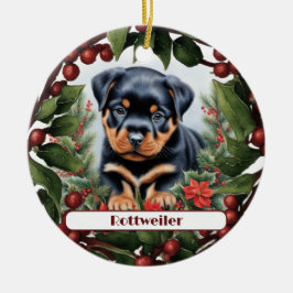 Adorno De Cerámica Navidades Personalizados de Rottweiler Puppy Holid