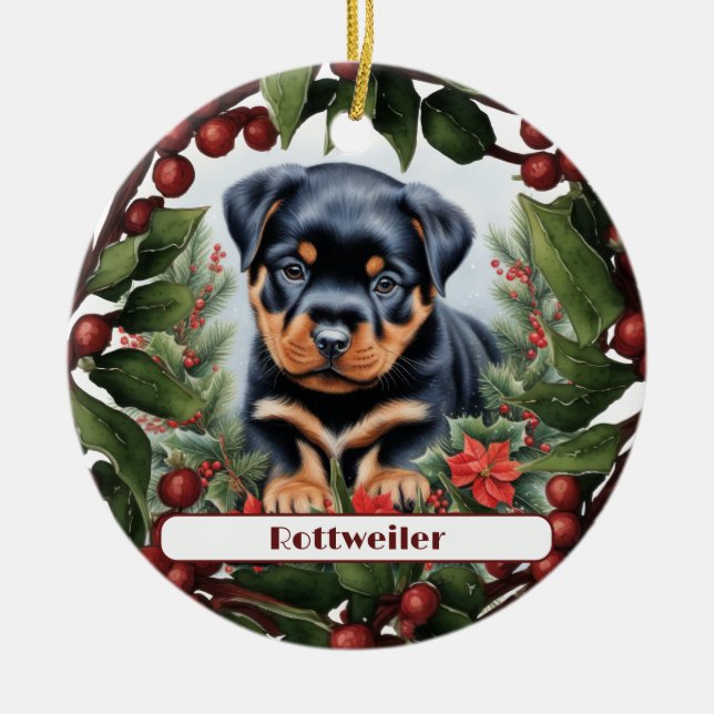 Adorno De Cerámica Navidades Personalizados de Rottweiler Puppy Holid (Frente)