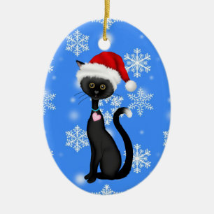 Adorno De Cerámica Navidades personalizados de Santa Cat y Snowflakes