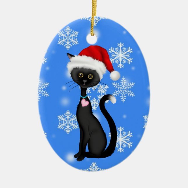Adorno De Cerámica Navidades personalizados de Santa Cat y Snowflakes (Frente)