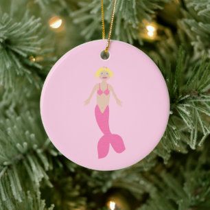 Adorno De Cerámica Navidades Personalizados de sirenas rosadas bonito